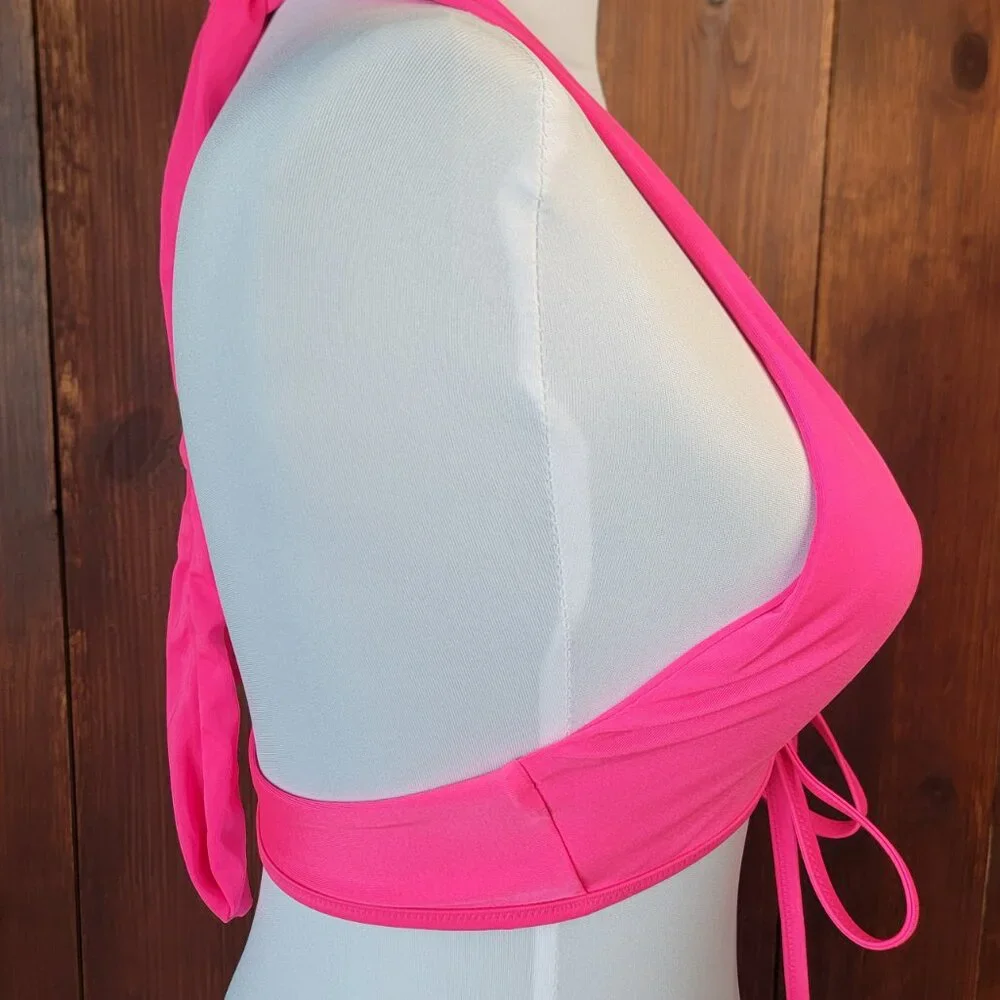 Aerie Scoop Bikini *TOP‎ ONLY* S|P Hot Pink Tie Front Halter Top Tie Two Ways
